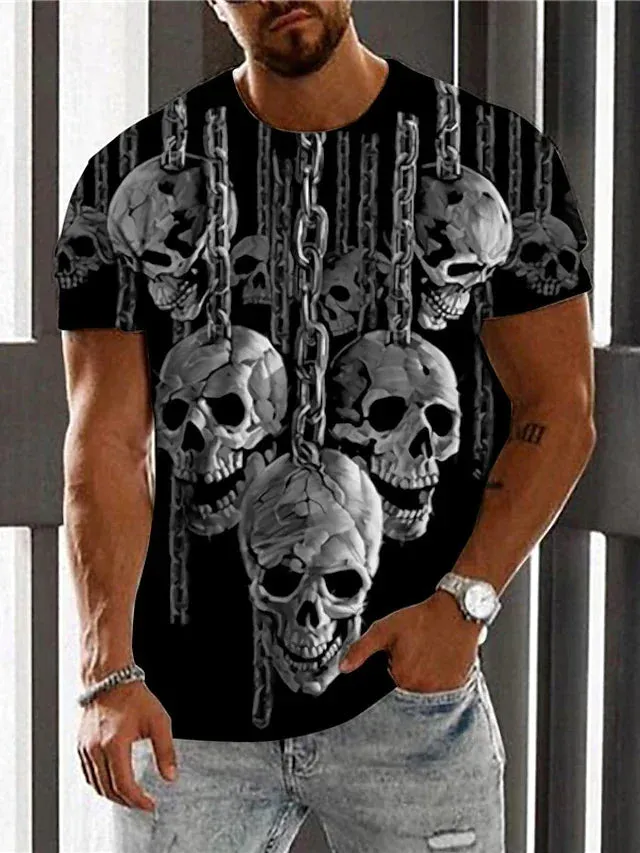 T shirt 3D Print Graphic Prints Skull Chains Print Crew Neck Street Daily Print Short Sleeve Tops Casual Designer Big and Tall Sports Black