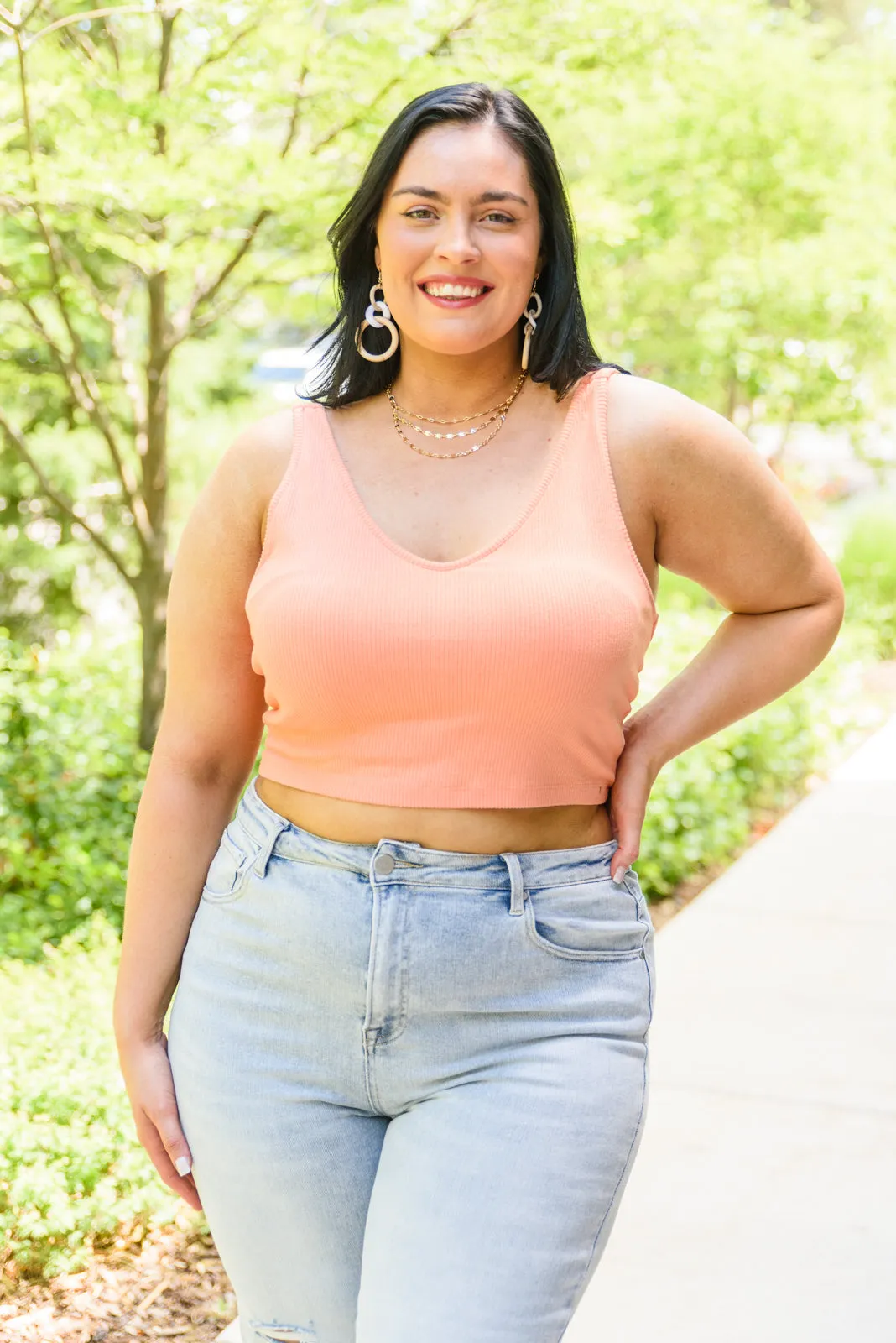 Tell Me More Ribbed Crop Top In Coral with Built in Bra!