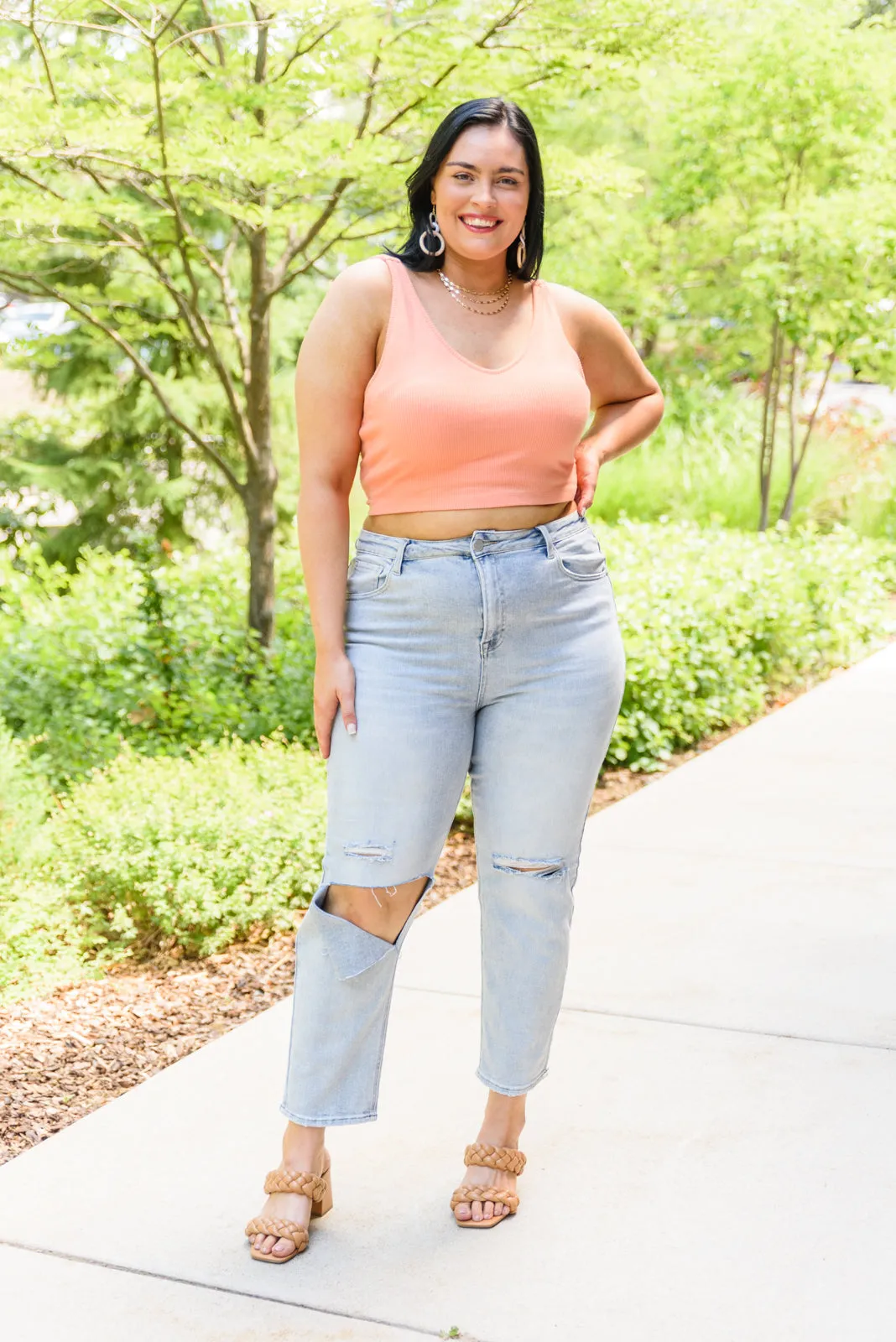 Tell Me More Ribbed Crop Top In Coral with Built in Bra!