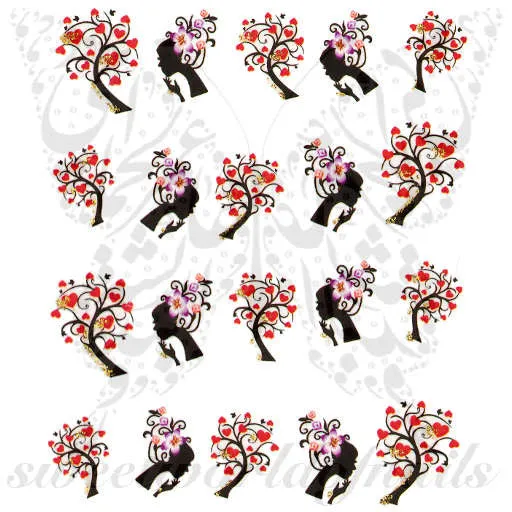 Valentine's Day Nail Art Woman Tree of Hearts Nail Water Decals Water Slides