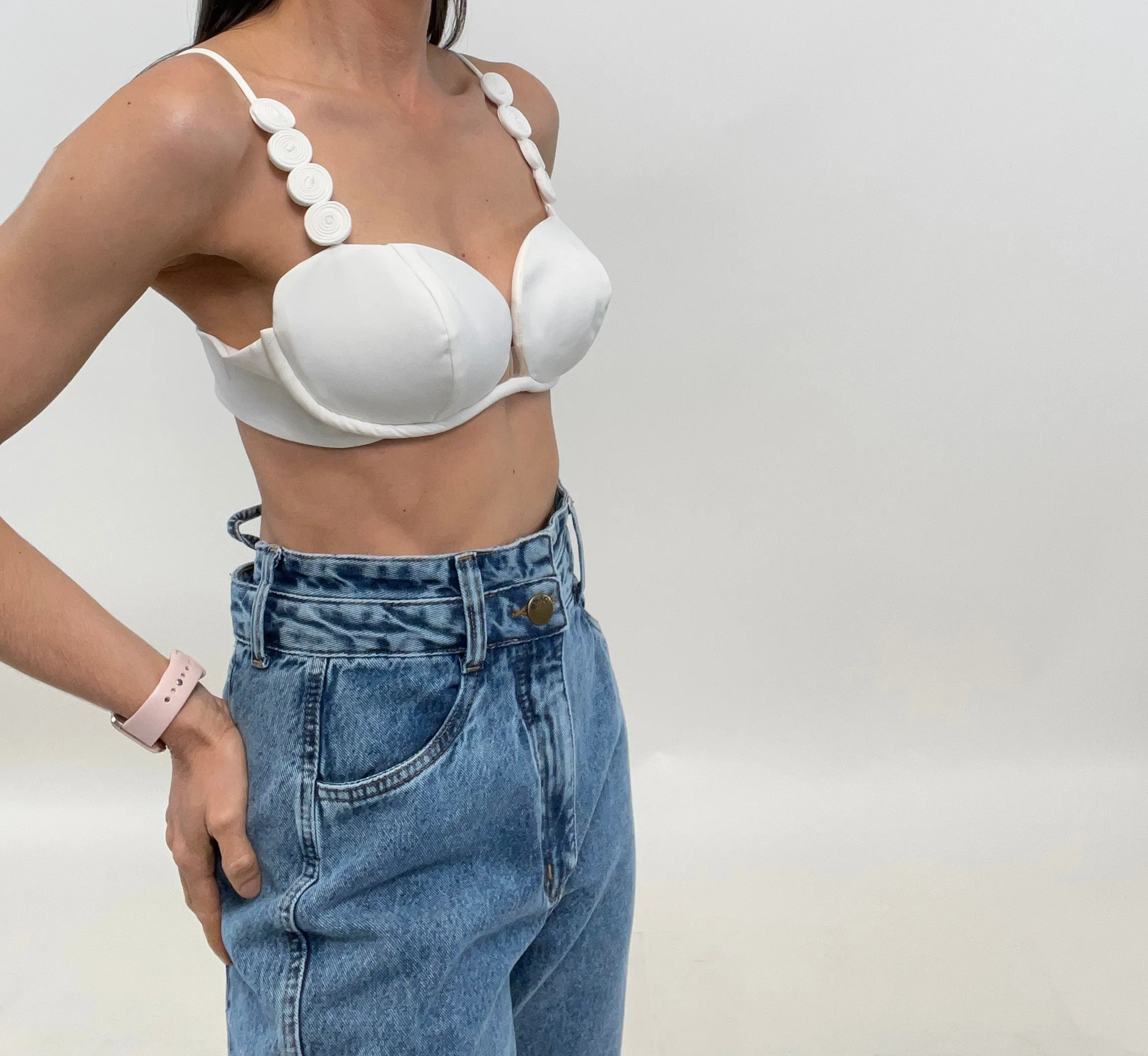 Yormarie Spiral Textured Bra White